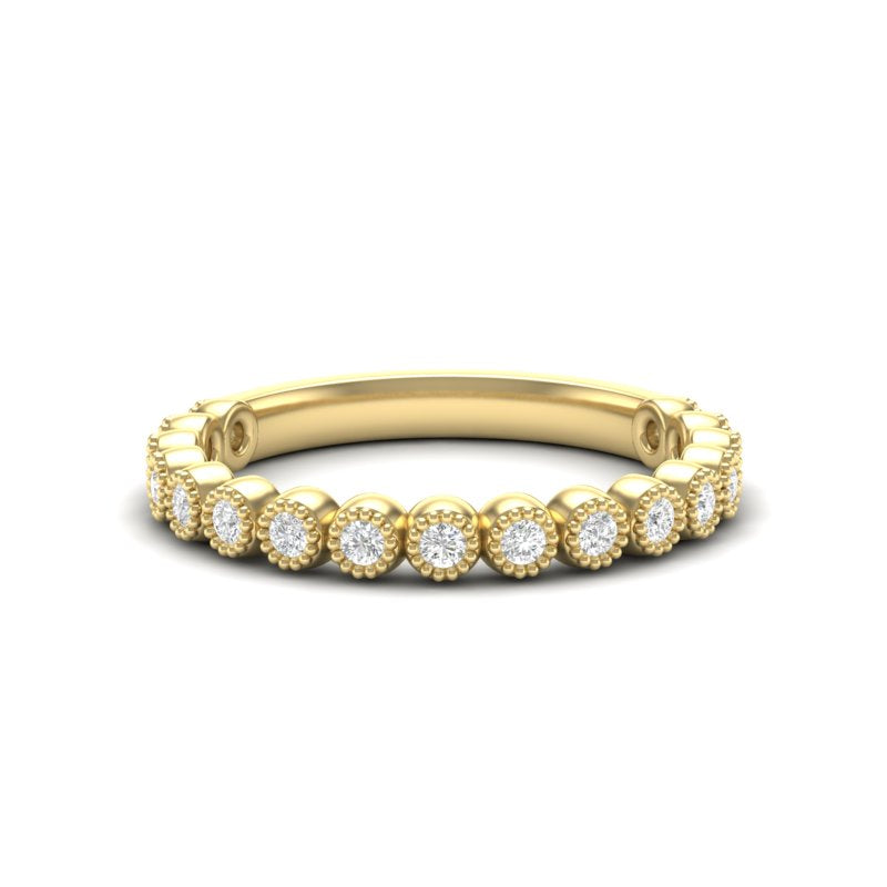 14K Gold Round Halfway Eternity Milgrain Modern Bezel Set Lab Grown Diamond Wedding Band Ring - Abtin & Company 