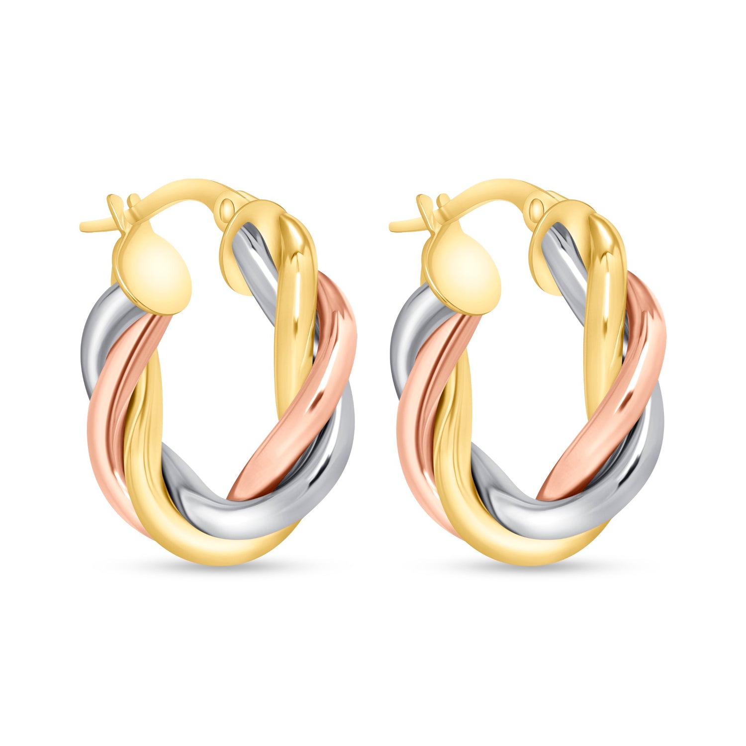 14K Gold Tri Color Twisted Hoop Earrings