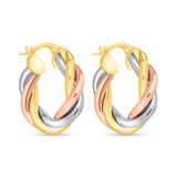 14K Gold Tri Color Twisted Hoop Earrings