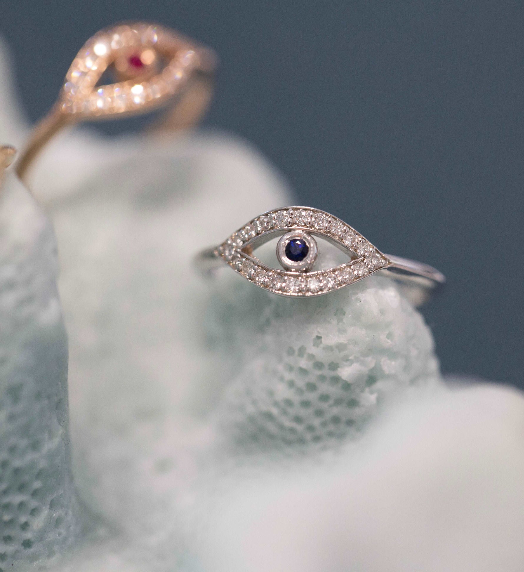 14K Gold Diamond & Blue Sapphire Evil-eye Ring - Abtin & Company 