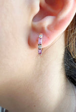 14K Gold Pink Sapphire & Diamond Huggie Earrings - Abtin & Company 
