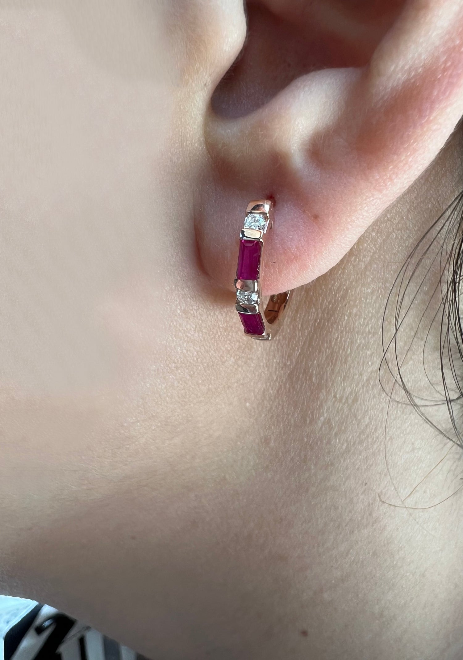 14K Gold Ruby & Diamond Huggie Earrings - Abtin & Company 