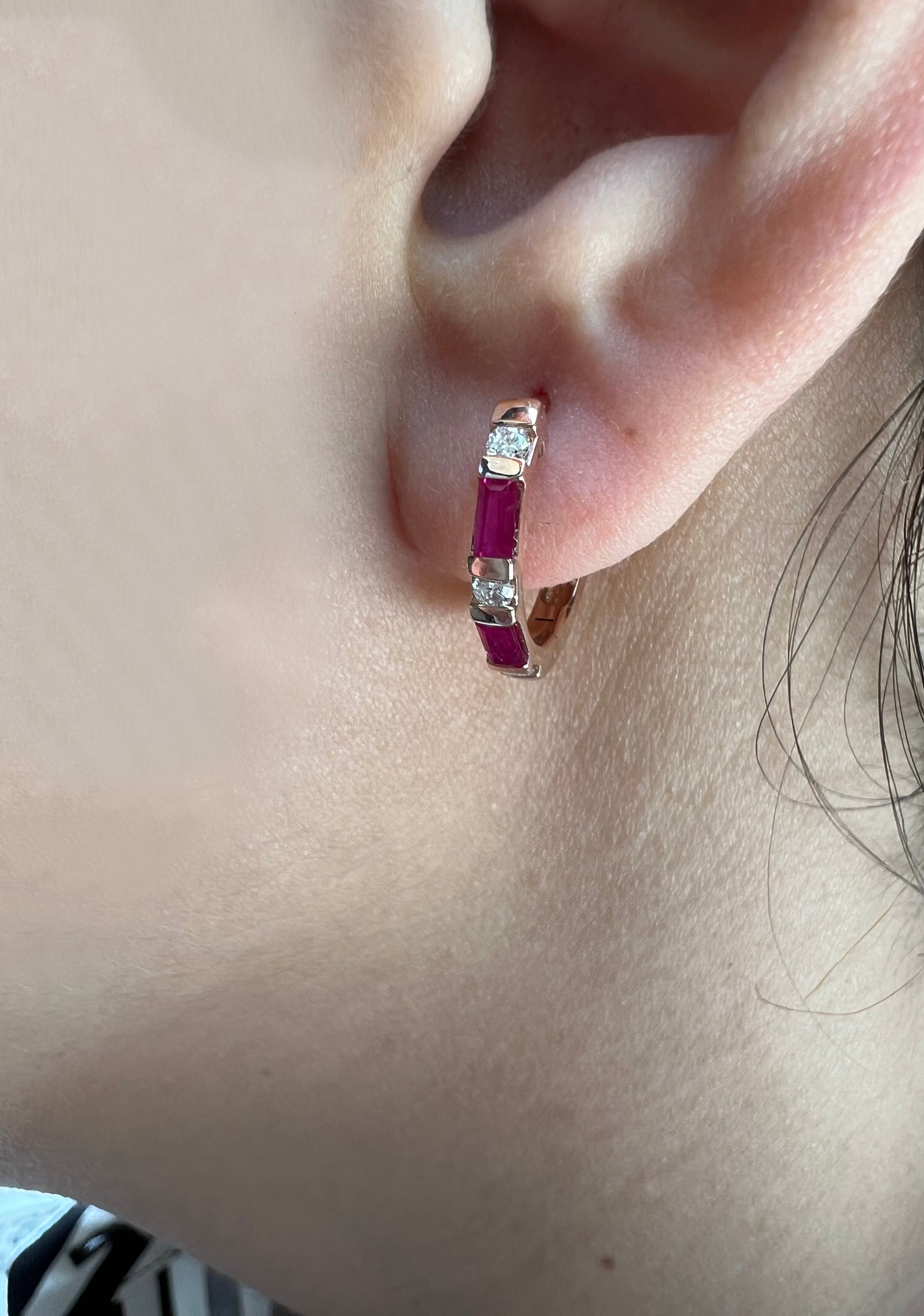14K Gold Ruby & Diamond Huggie Earrings - Abtin & Company 