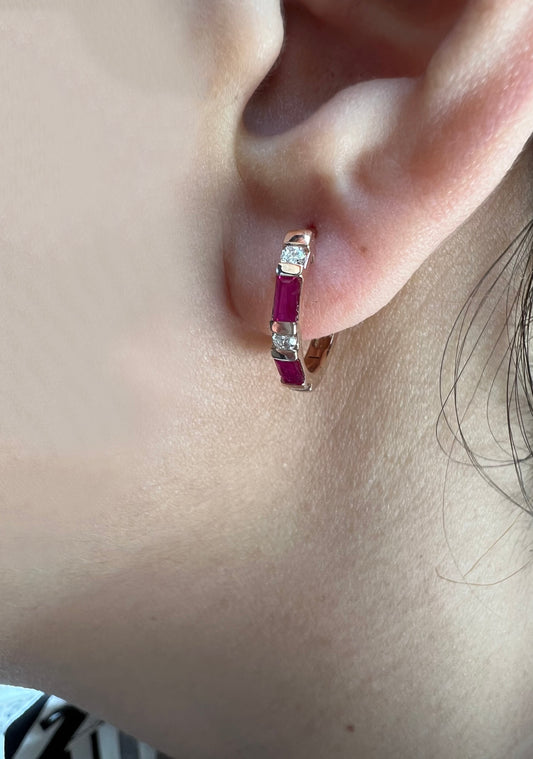 14K Gold Ruby & Diamond Huggie Earrings - Abtin & Company 