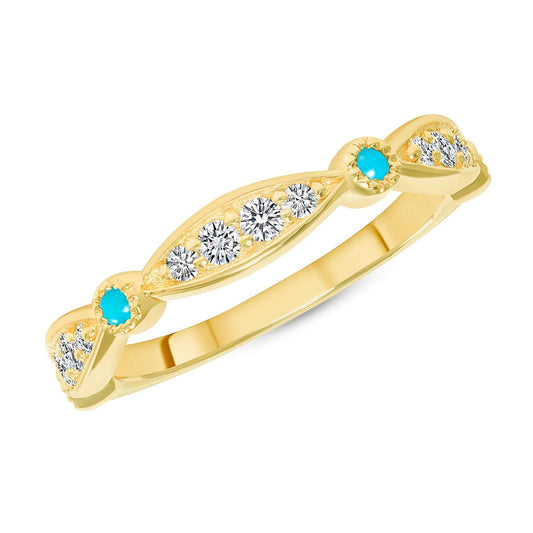 14K diamond and Turquoise Marquise & Dot Design Stacking Ring - Abtin & Company 