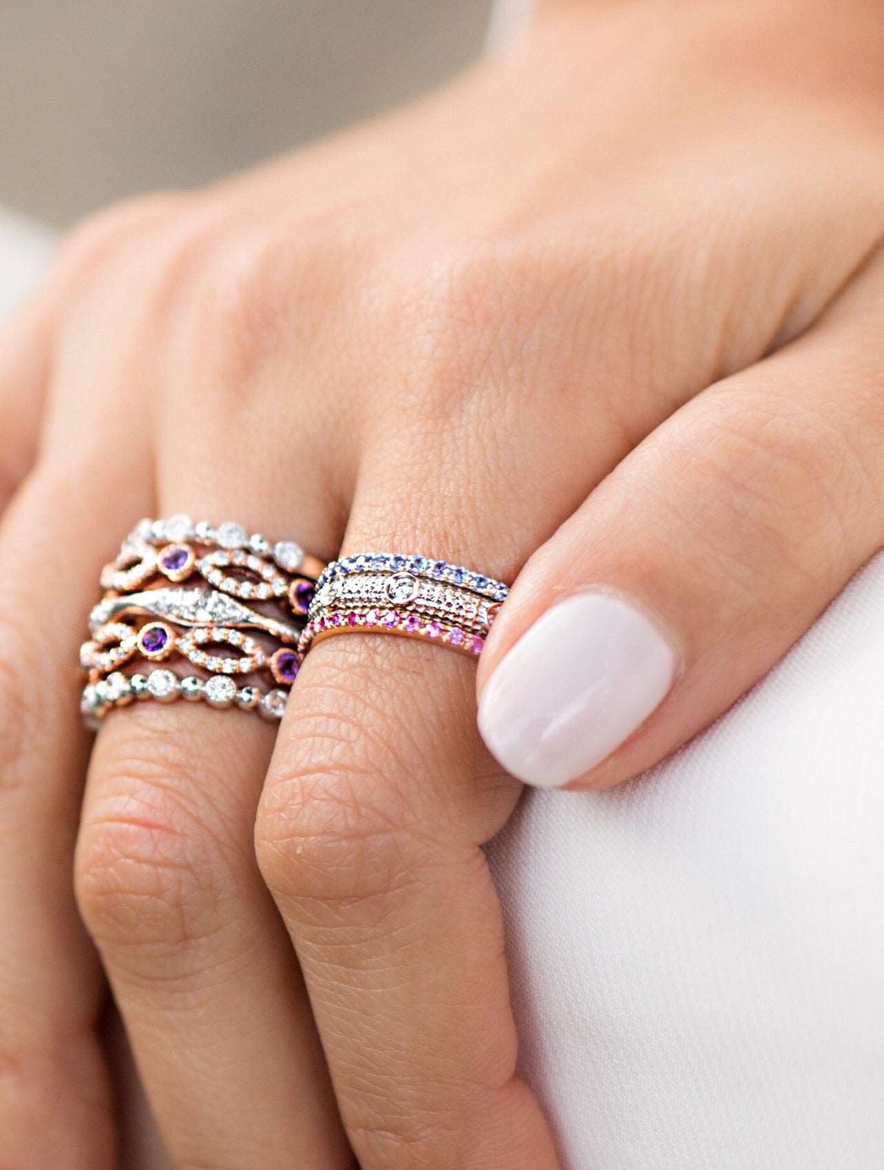 14k Gold 5 Stone Diamond Stackable Ring Wedding Band - Abtin & Company 