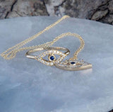 14K Gold Diamond & Blue Sapphire Evil Eye Pendant - Abtin & Company 