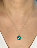 14K Gold Turquoise & Diamond Sagittarius Zodiac Medallion