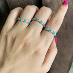 14K Gold Alternate Diamond and Turquoise Bezel Set Stacking Ring - Abtin & Company 
