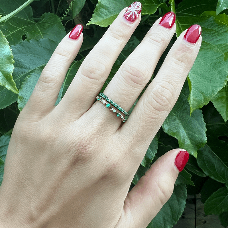 14K Diamond & Emerald Vintage Deco Stacking/Wedding Ring - Abtin & Company 