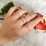 14K Gold Diamond & Orange Sapphire Bead & Eye Bezel Set Stacking Ring - Abtin & Company 