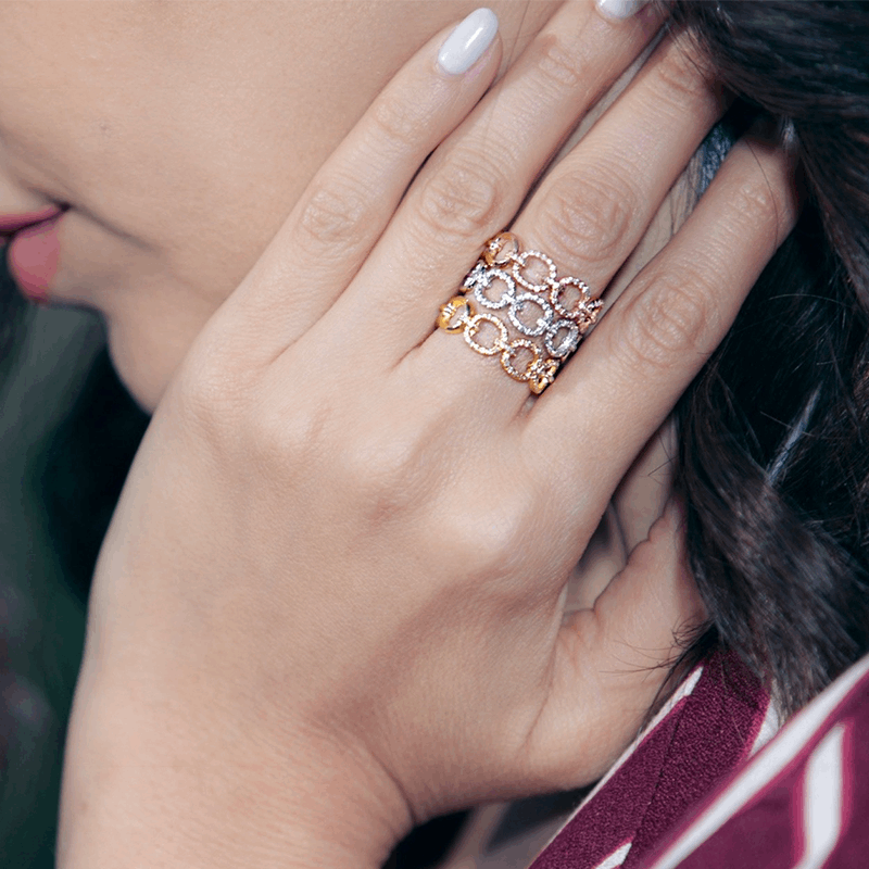 14k Gold Diamond Chain-link Ring Band - Abtin & Company 