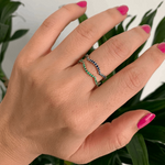 14K Gold Blue Sapphire Wave Stackable Band - Abtin & Company 