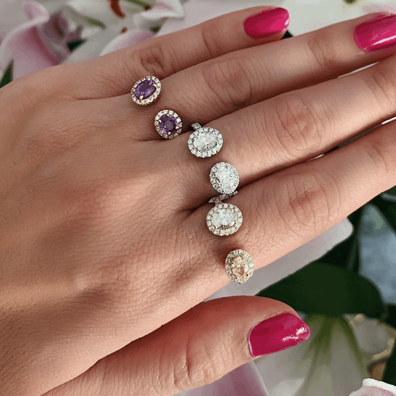 14K Gold Diamond & Purple Sapphire Open Ring - Abtin & Company 