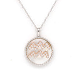 14K Gold White Mother Of Pearl & Diamond Aquarius Zodiac Medallion