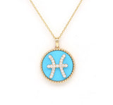 14K Gold Turquoise & Diamond Pisces Zodiac Medallion