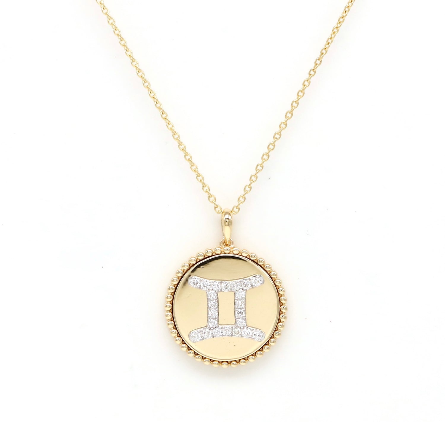 14K Yellow Gold & Diamond Gemini Zodiac Medallion