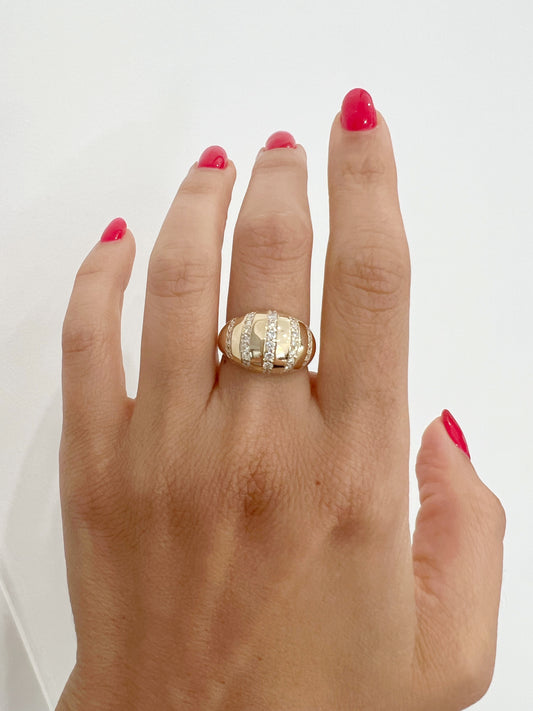 14K Yellow Gold Five Rows Diamond Stripe Dome Ring - Abtin & Company 