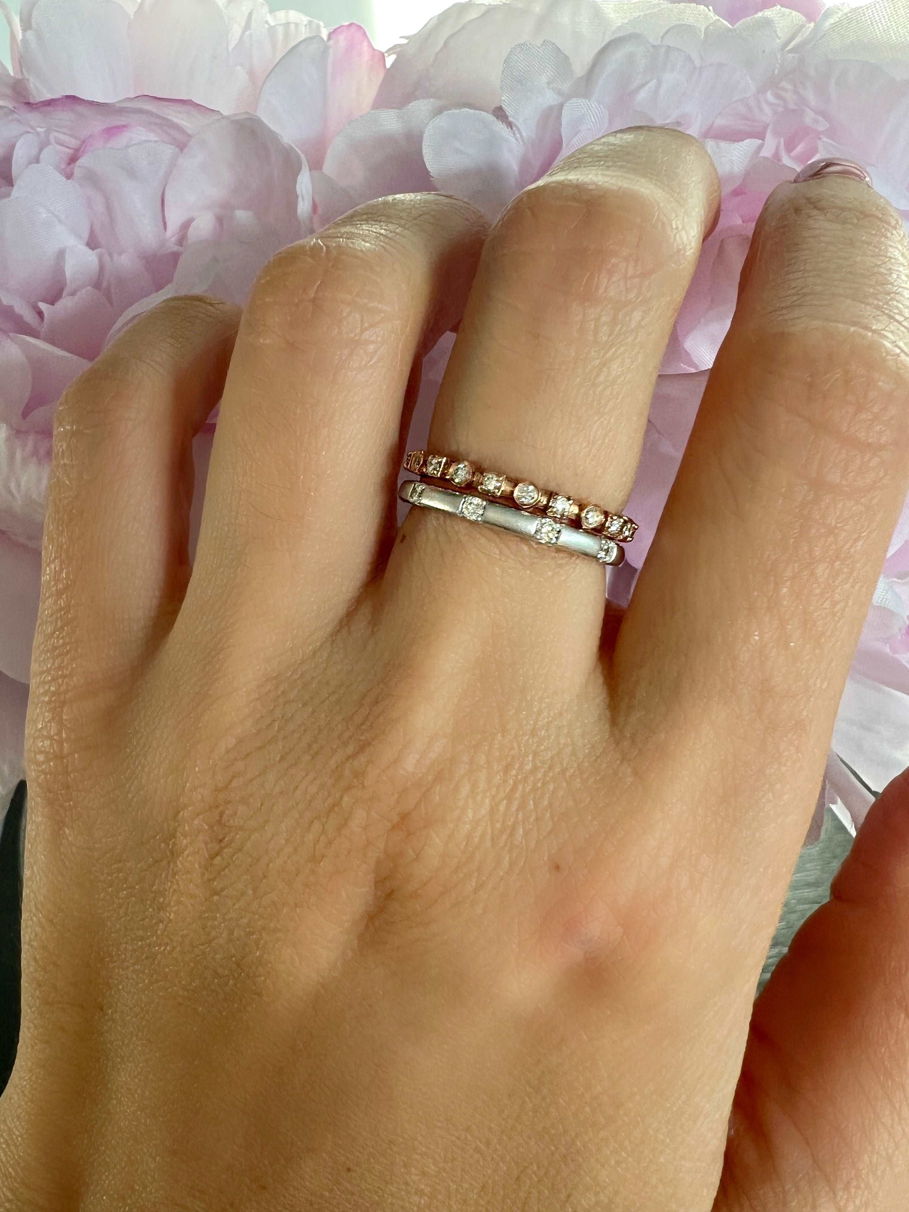 14k Gold Bezel Set Diamond Stackable Ring Wedding Band - Abtin & Company 