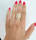 14K Yellow Gold Classic Wide Patterned Border Cigar Diamond Band Ring - Abtin & Company 