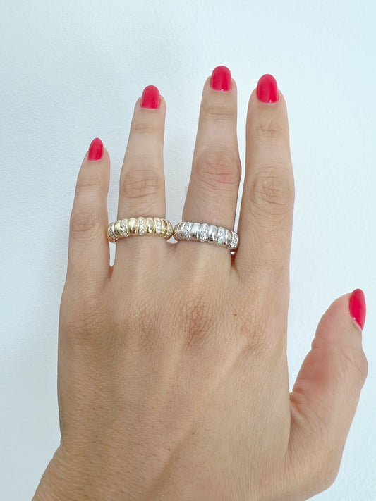 14K Gold Stretch Interval Channel Set Diamond Stackable Ring Band - Abtin & Company 