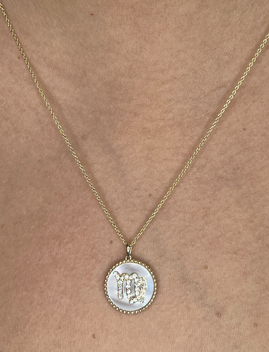 14K Gold Lapis & Diamond Virgo Zodiac Medallion