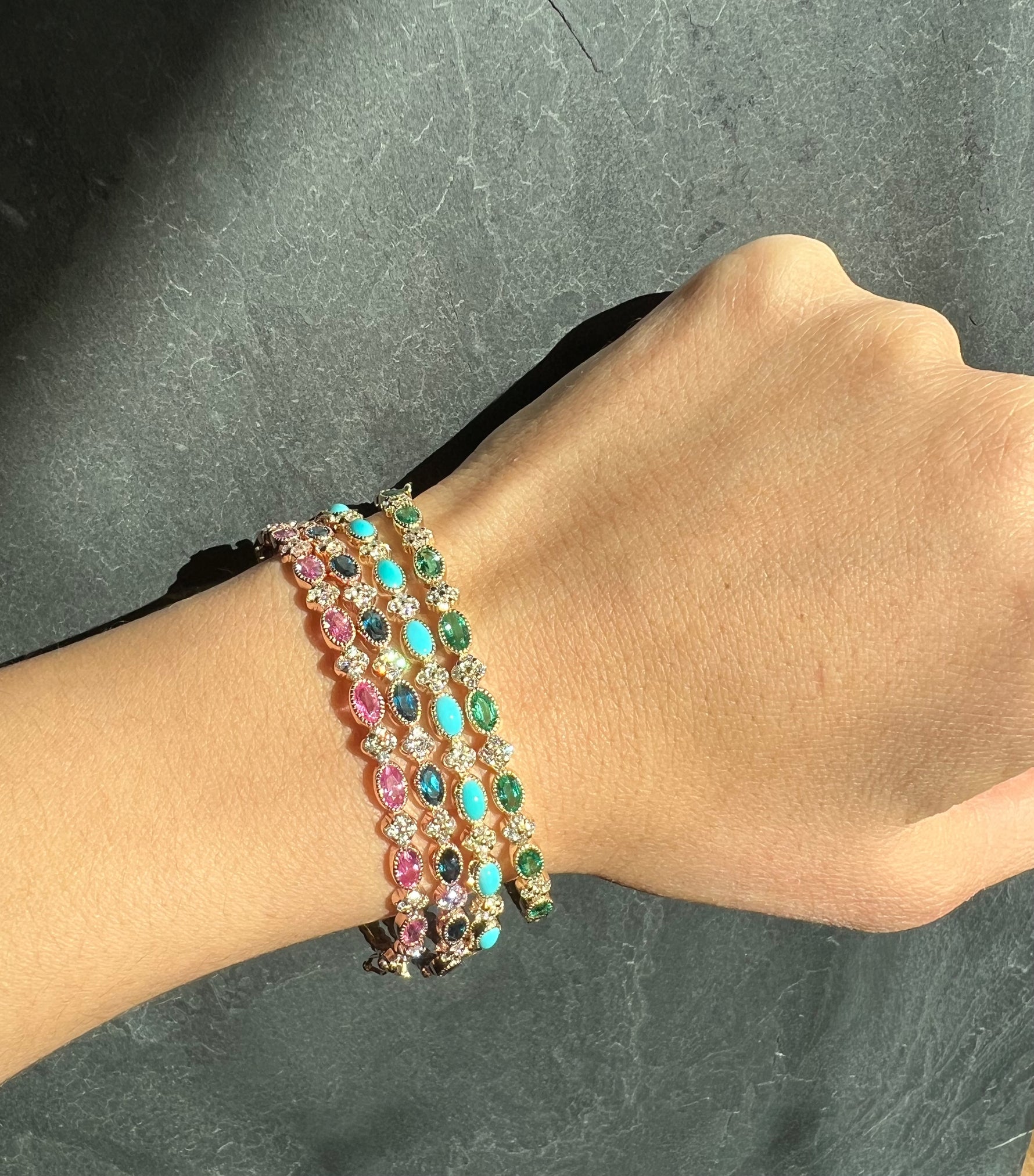 14K Gold Alternate Diamond Clover & Turquoise Bangle – Abtin & Co.