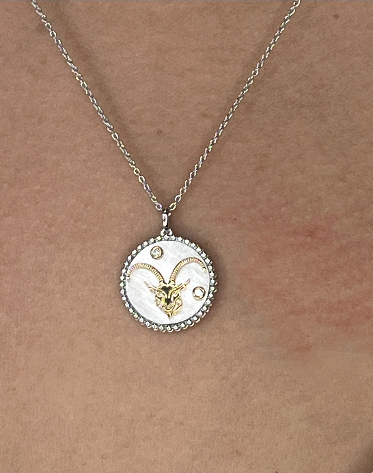 14K Gold Malachite & Diamond Capricorn Horoscope Medallion