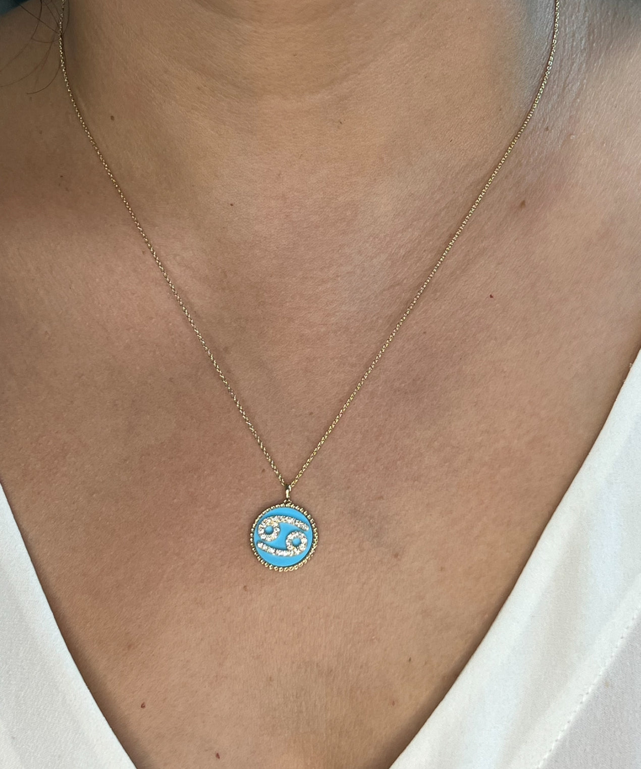 14K Yellow Gold & Diamond Cancer Zodiac Medallion