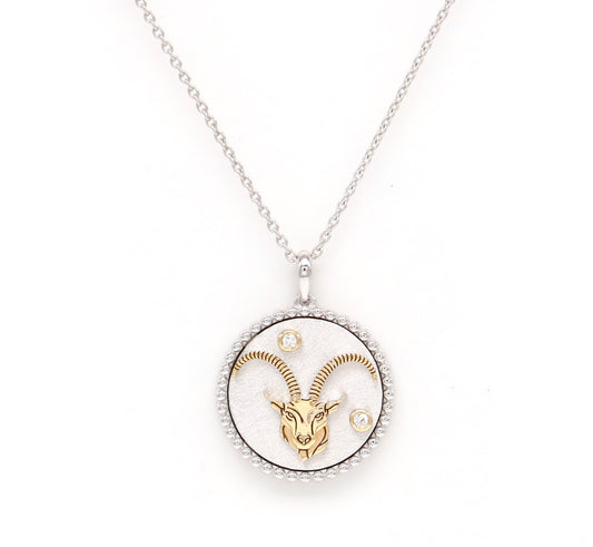 14K Two-toned Gold & Diamond Capricorn Zodiac Medallion