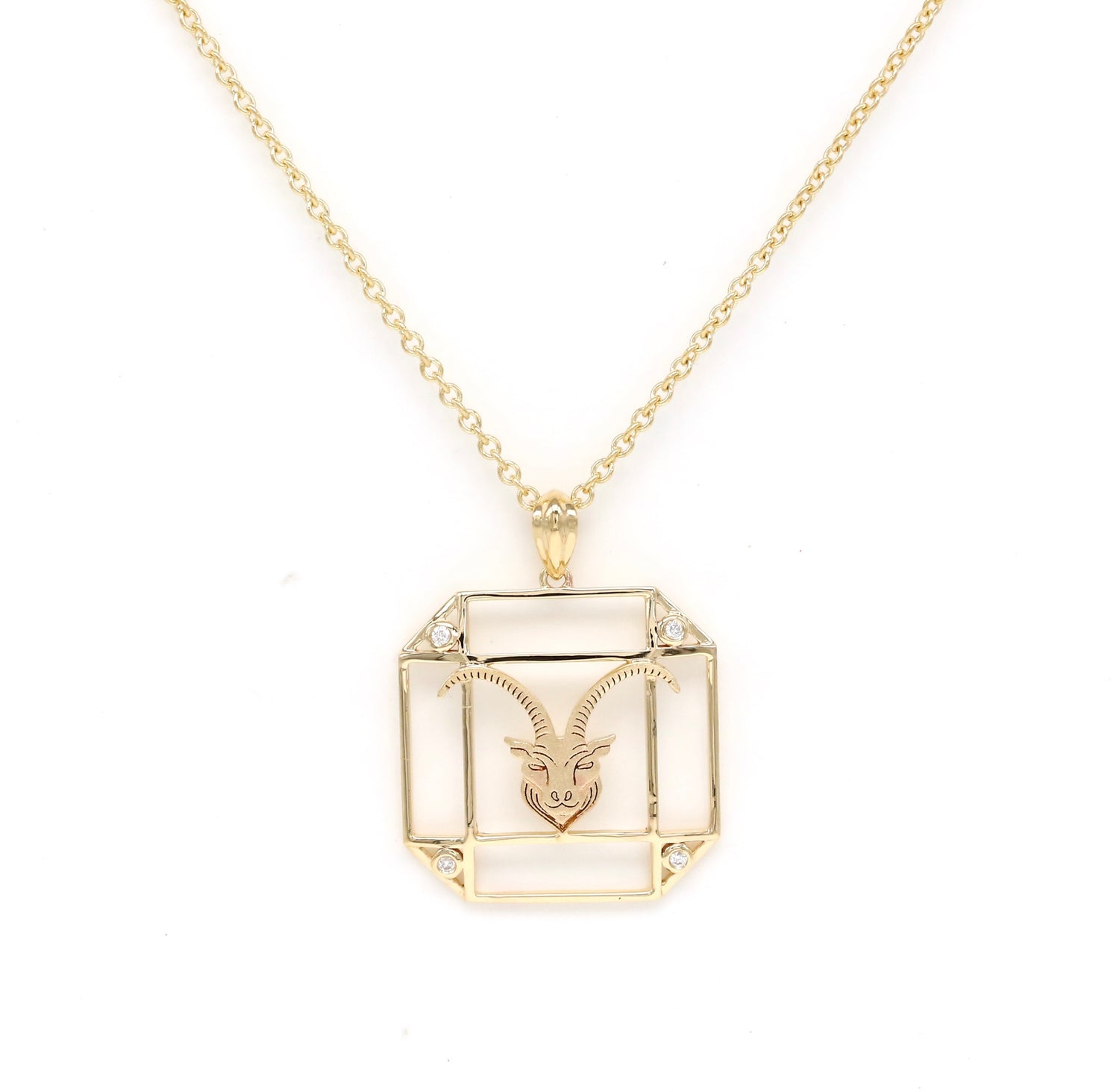 14K Gold & Diamond Capricorn Horoscope Square Pendant Necklace