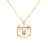 14K Gold & Diamond Capricorn Horoscope Square Pendant Necklace