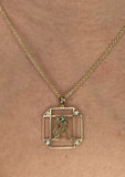 14K Gold Onyx & Diamond Aquarius Horoscope Square Pendant Necklace