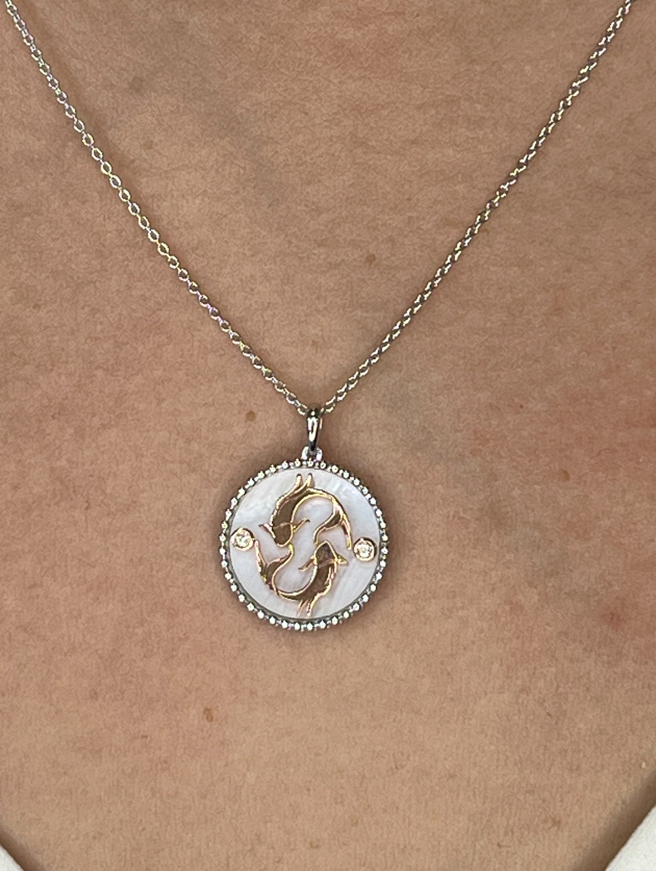 14K Gold Turquoise & Diamond Pisces Horoscope Medallion