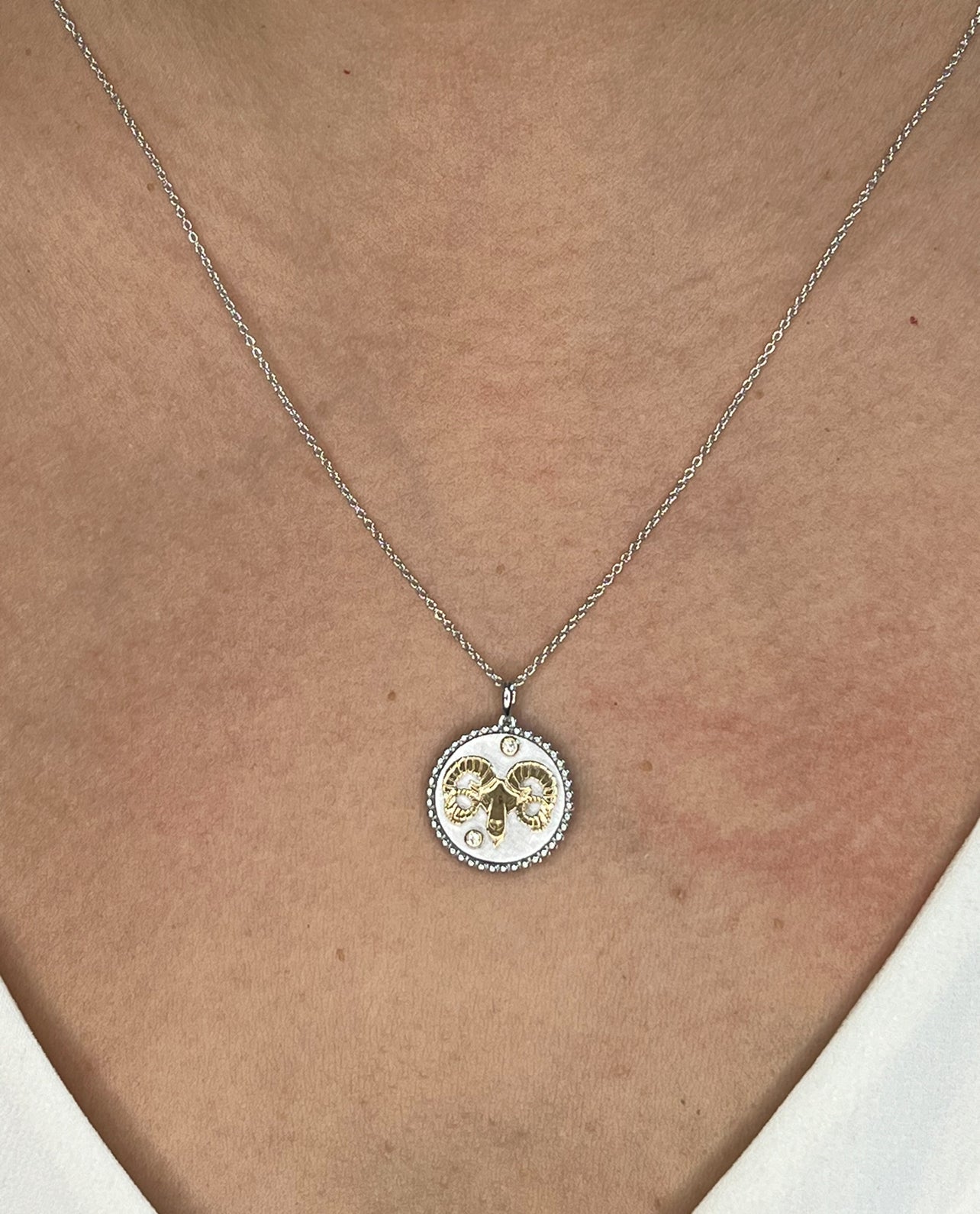 14K Two-toned Gold & Diamond Aries Horoscope Medallion