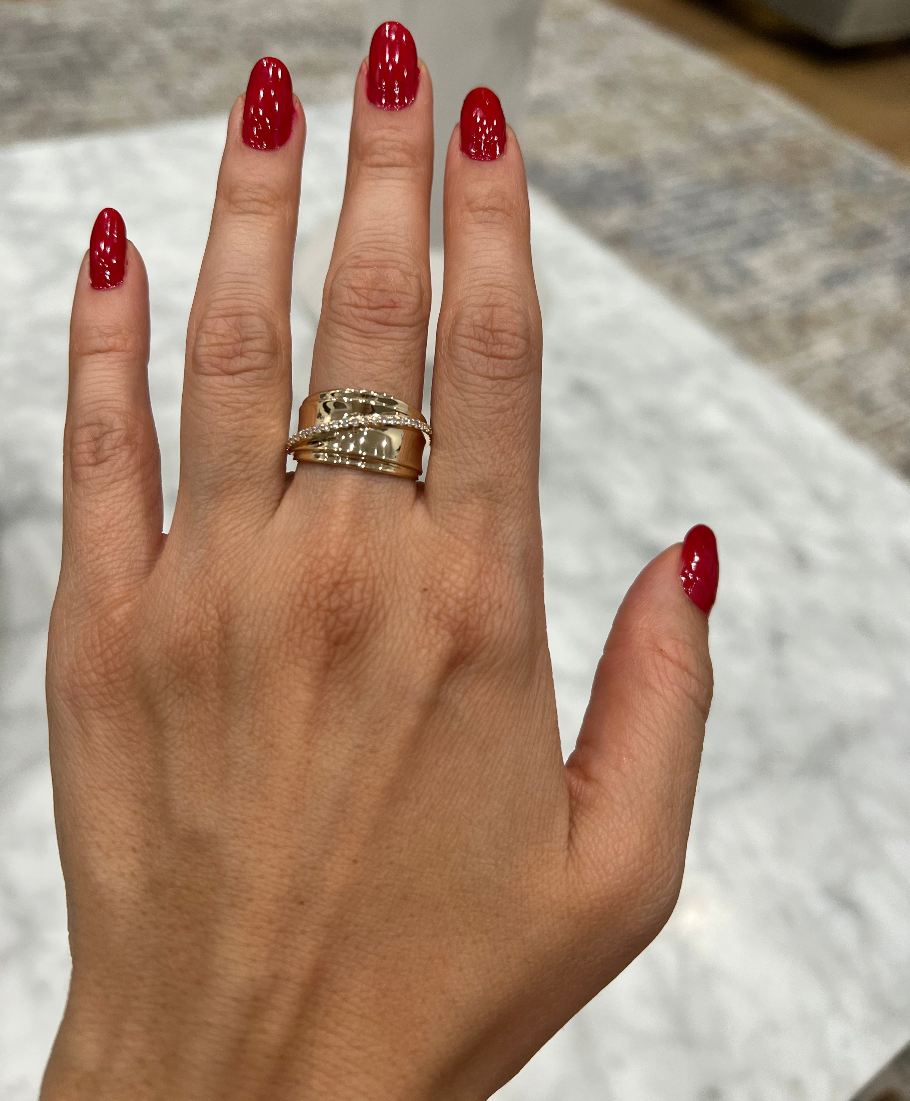 14K Yellow Gold Classic Wide Polished Diamond Ring Band - Abtin & Company
