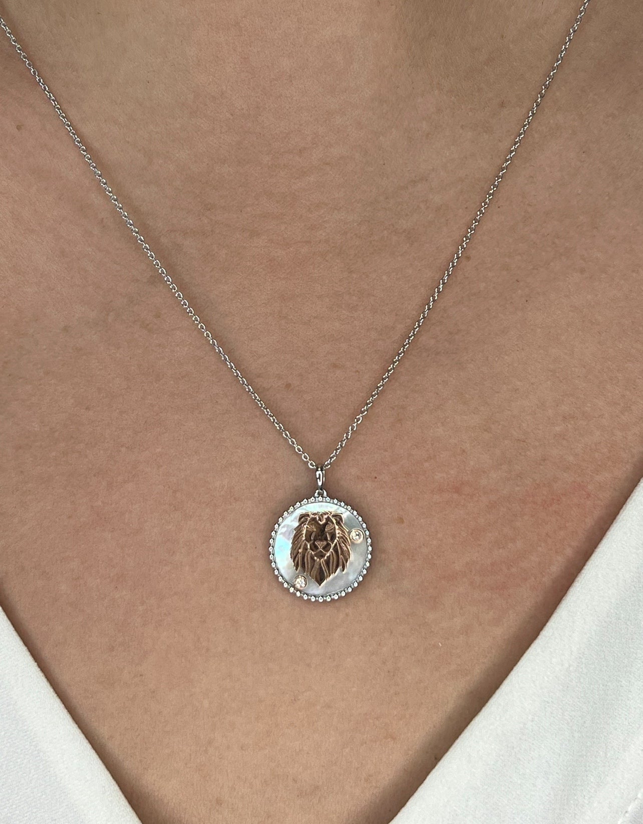 14K Gold Lapis & Diamond Leo Horoscope Medallion