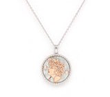 14K Two-toned Gold White Mother of Pearl & Diamond Virgo Horoscope Medallion