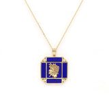 14K Gold Lapis & Diamond Virgo Horoscope Square Pendant Necklace