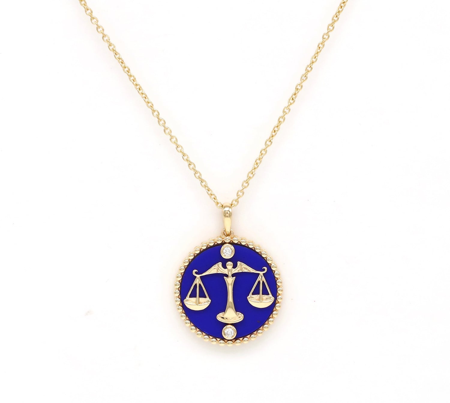 14K Gold Lapis & Diamond Libra Horoscope Medallion