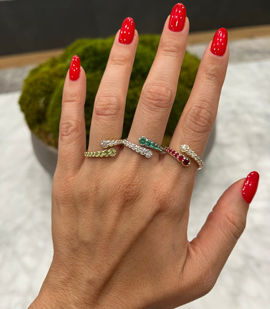 14K Yellow Gold Diamond & Ruby Bezel Bypass Ring Band - Abtin & Company 
