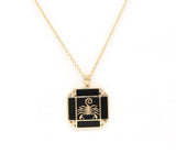 14K Gold Onyx & Diamond Scorpio Horoscope Square Pendant Necklace