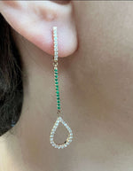 14K Gold Diamond & Emerald Teardrop Dangle Earring - Abtin & Company 