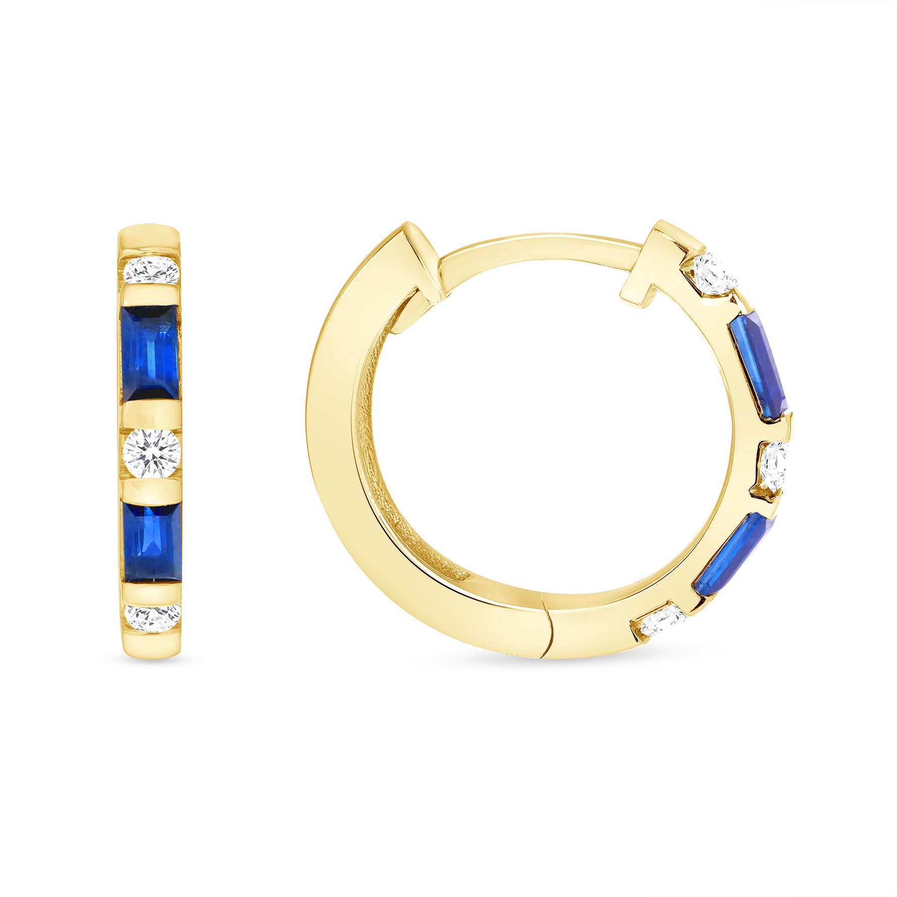 14K Gold Blue Sapphire & Diamond Huggie Earrings - Abtin & Company 