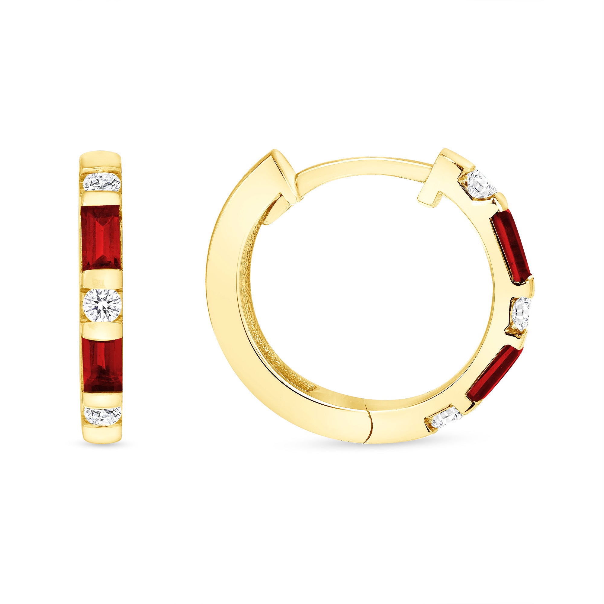 14K Gold Ruby & Diamond Huggie Earrings - Abtin & Company 