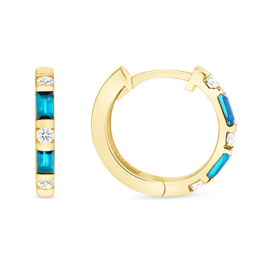 14K Gold London Blue Topaz & Diamond Huggie Earrings - Abtin & Company 