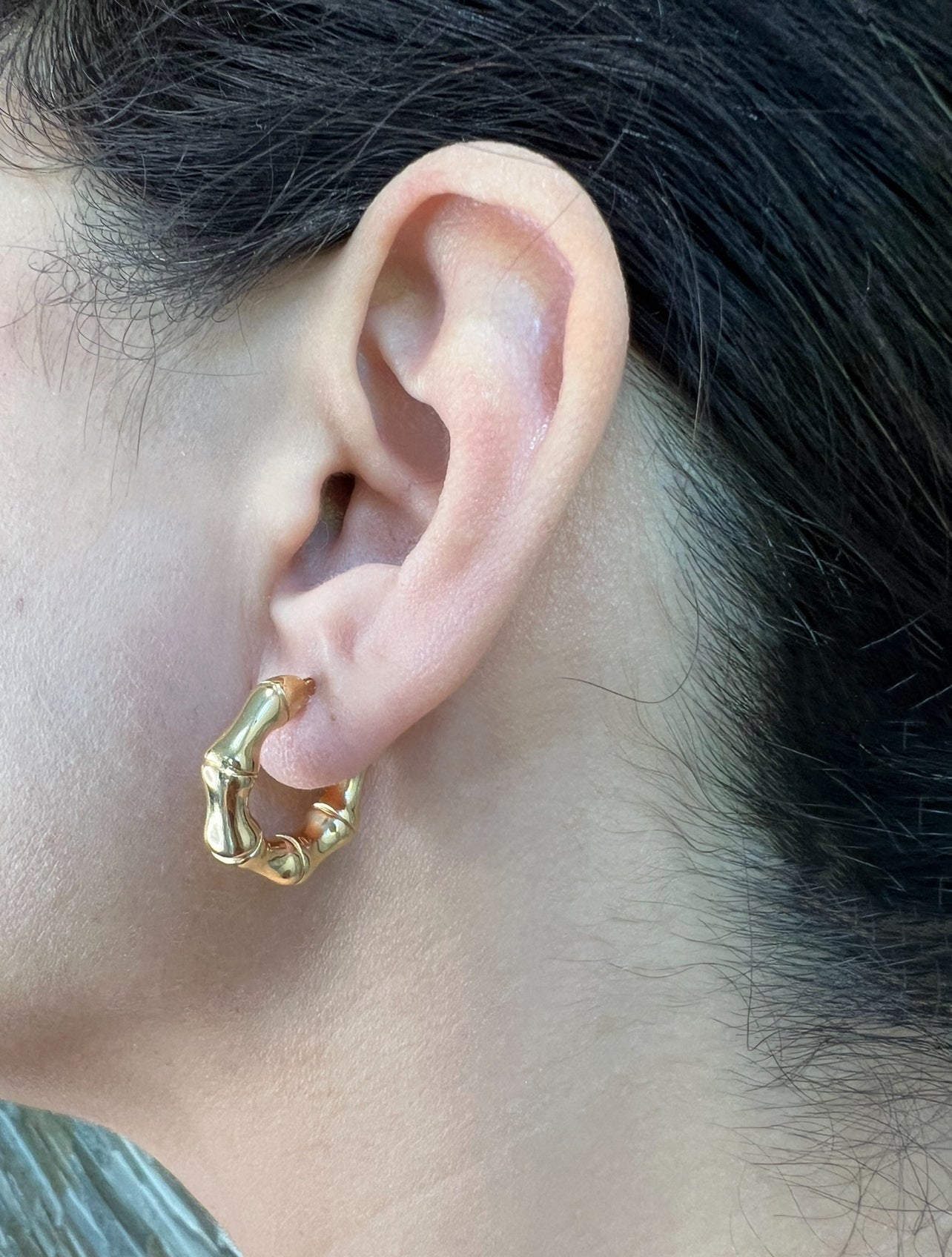 14K Gold Bamboo Hoop Earrings