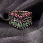 14K Gold Blue Sapphire Chevron Stackable Band - Abtin & Company 