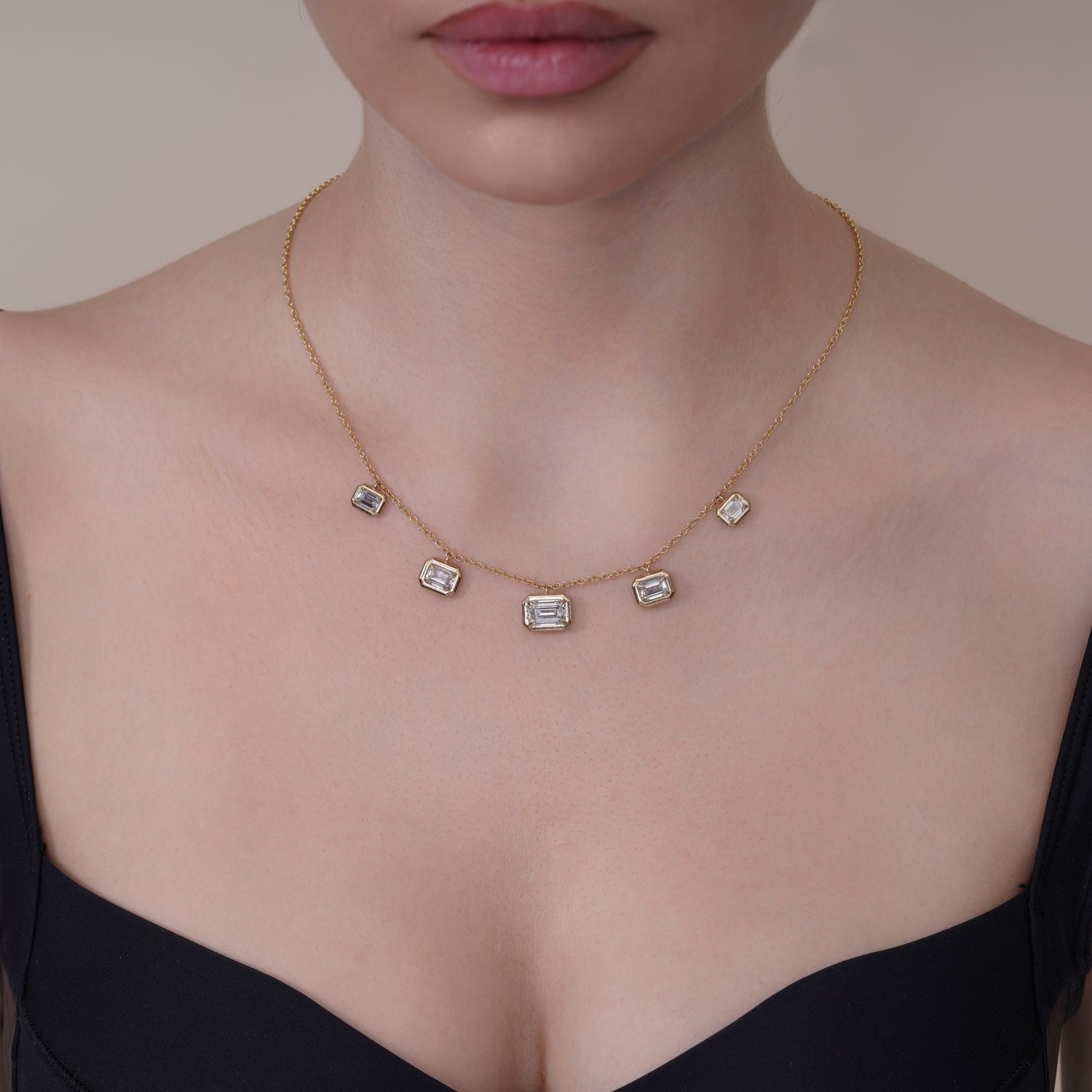 Horizontal Graduated Emerald Cut Stella Bezel Necklace