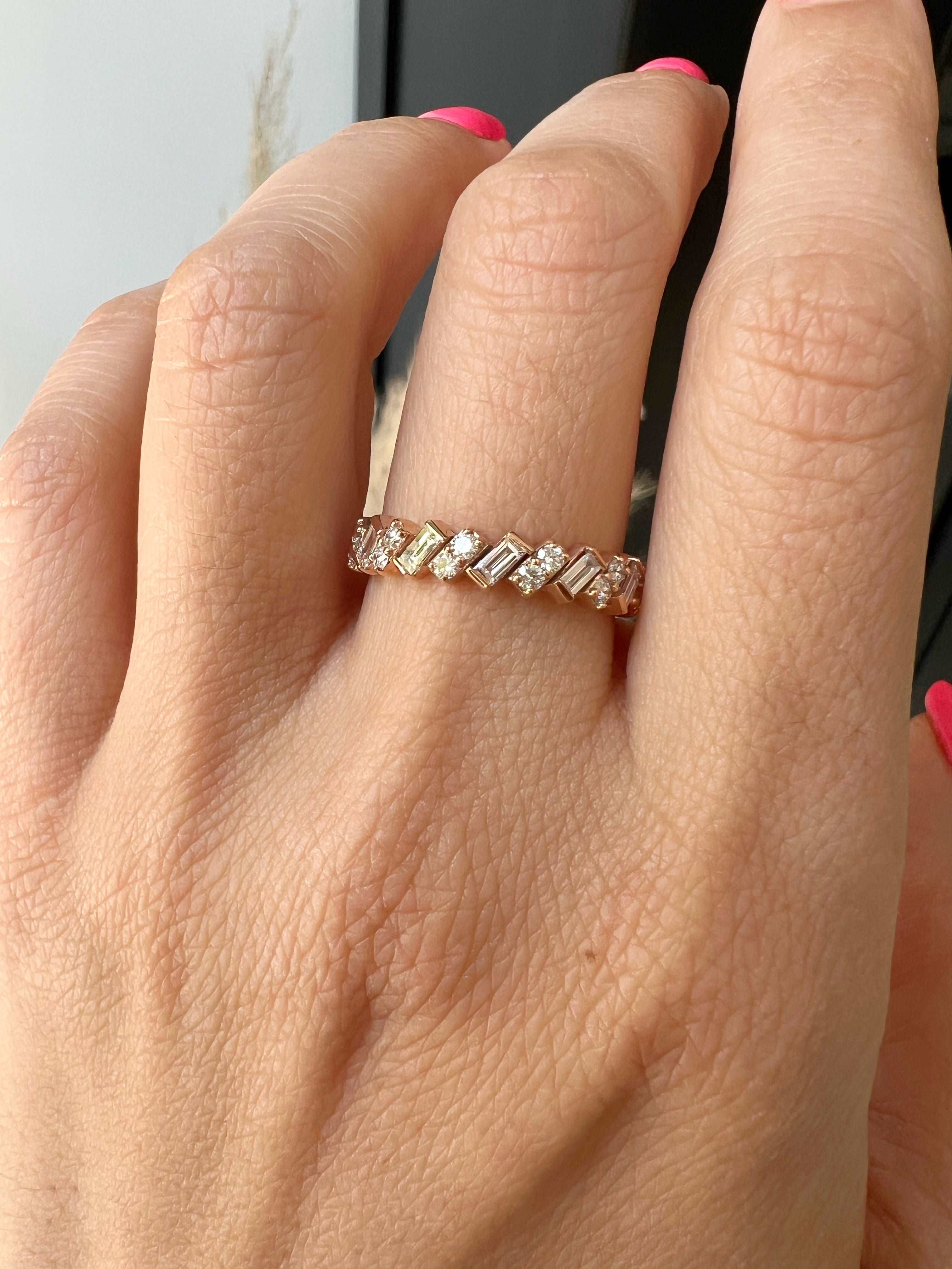 14K Gold Baguette & Round Diamond Wedding & Anniversary Band - Abtin & Company 